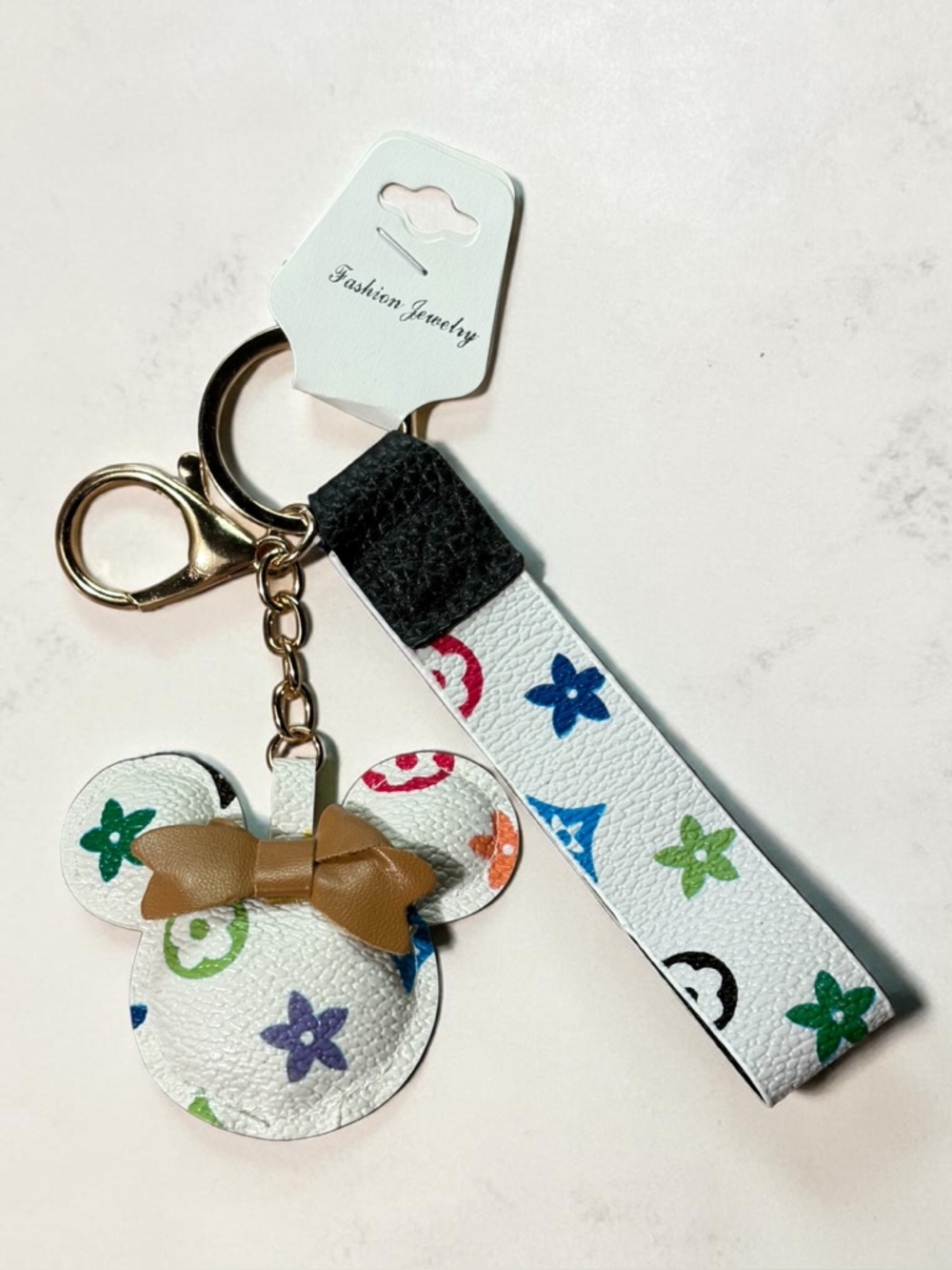 Novelty Mickey  Keychain Wristlet Bag Charm Faux Leather Multicolor